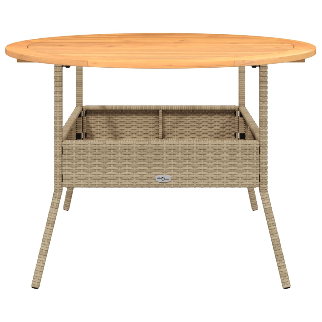 Tuintafel met acaciahouten blad Ø110x71 cm poly rattan zwart