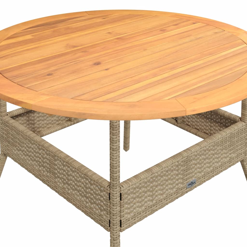 Tuintafel met acaciahouten blad Ø110x71 cm poly rattan zwart