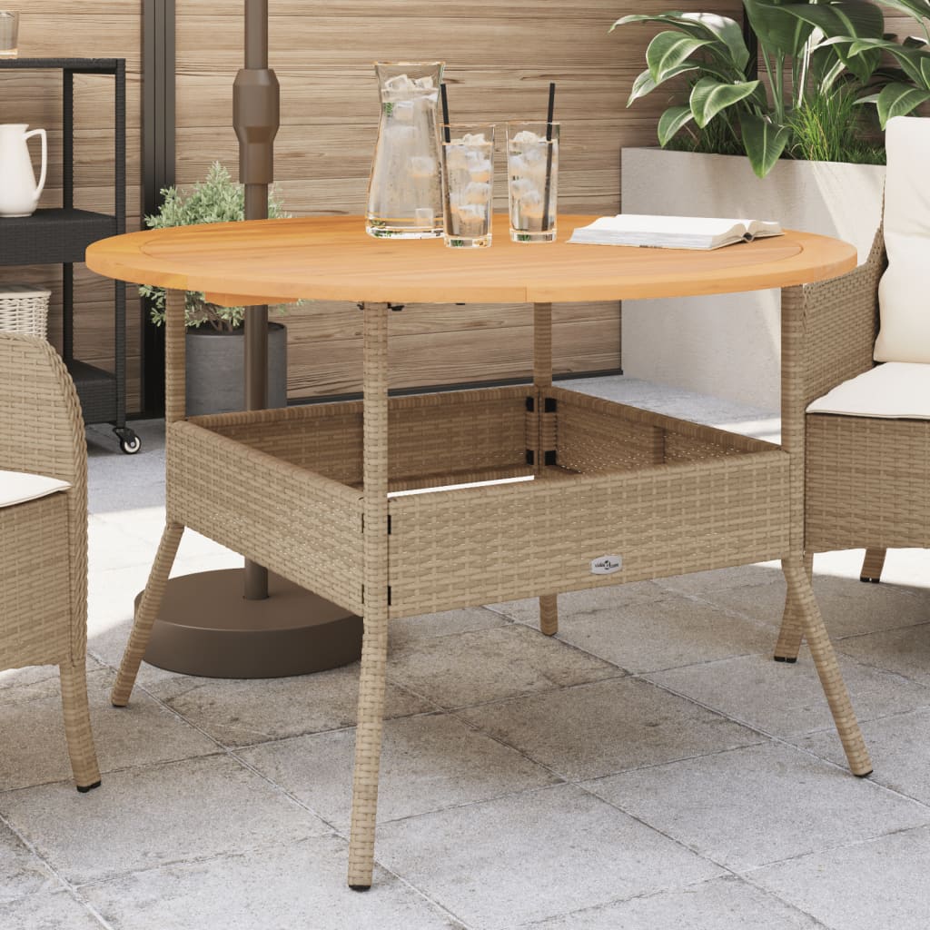 Tuintafel met acaciahouten blad Ø110x71 cm poly rattan zwart