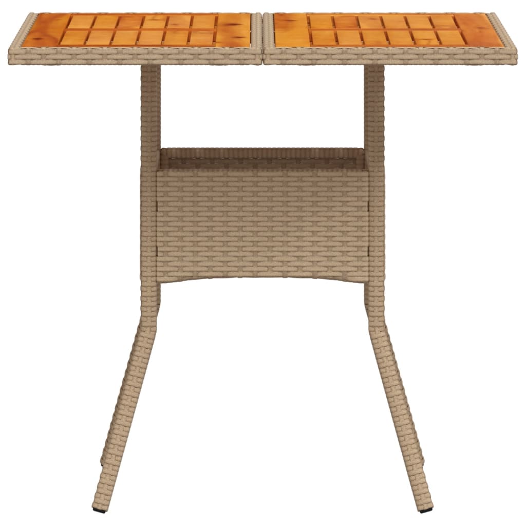 Tuintafel met acaciahouten blad 80x80x75 cm poly rattan