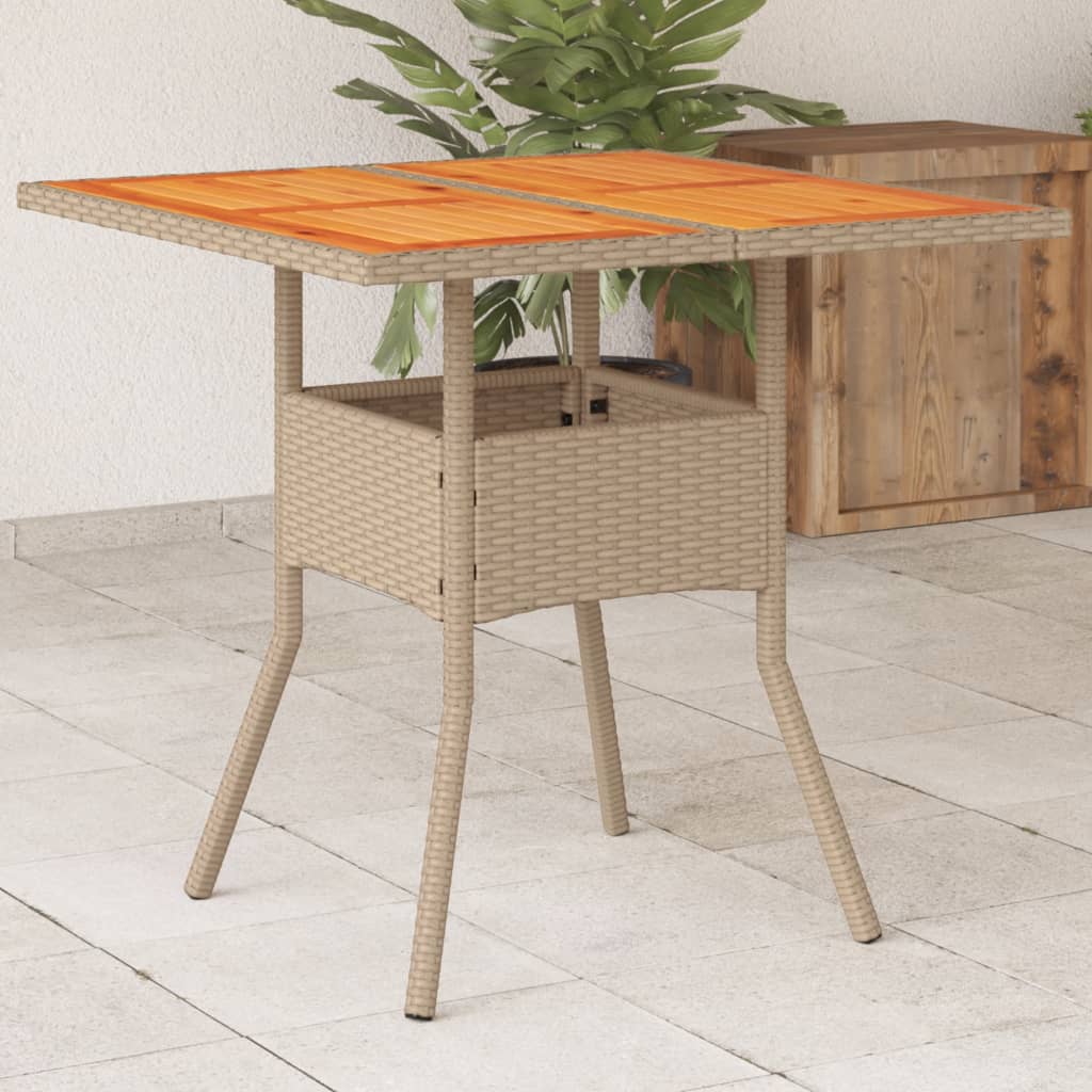 Tuintafel met acaciahouten blad 80x80x75 cm poly rattan