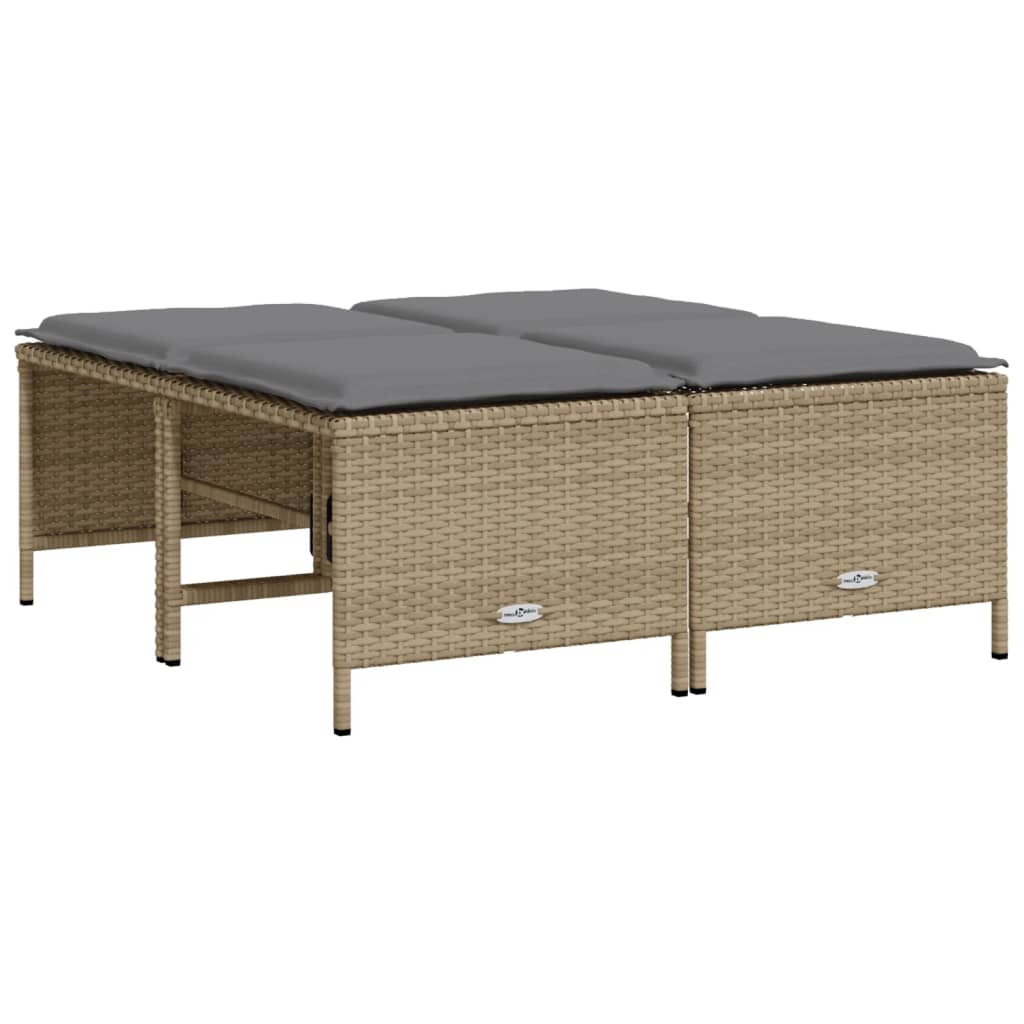 Tuinkrukken met kussens 4 st poly rattan grijs