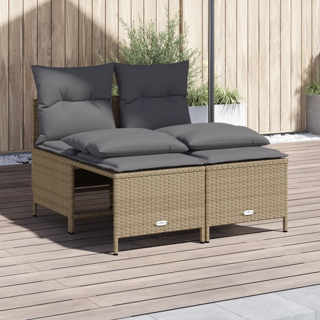 4-delige Loungeset met kussens poly rattan zwart