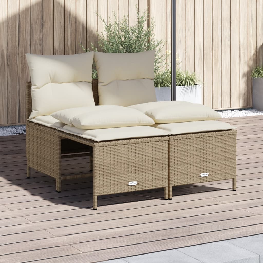 4-delige Loungeset met kussens poly rattan zwart