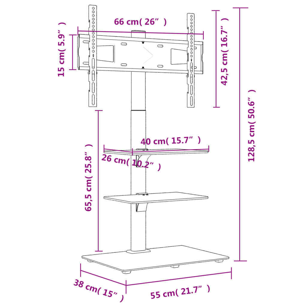 Tv-standaard hoekmodel 1-laags voor 32-65 inch zwart