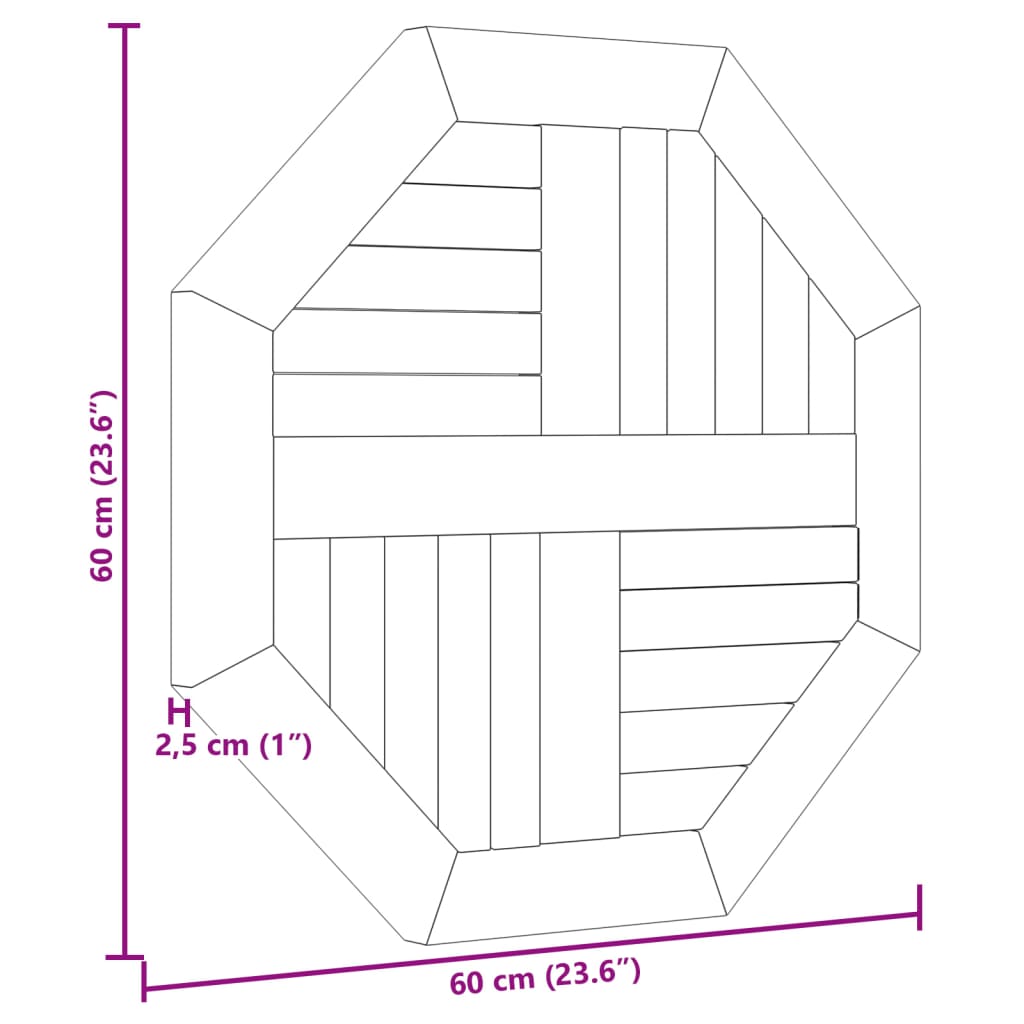 Tafelblad rond 2,5 cm 70 cm massief teakhout