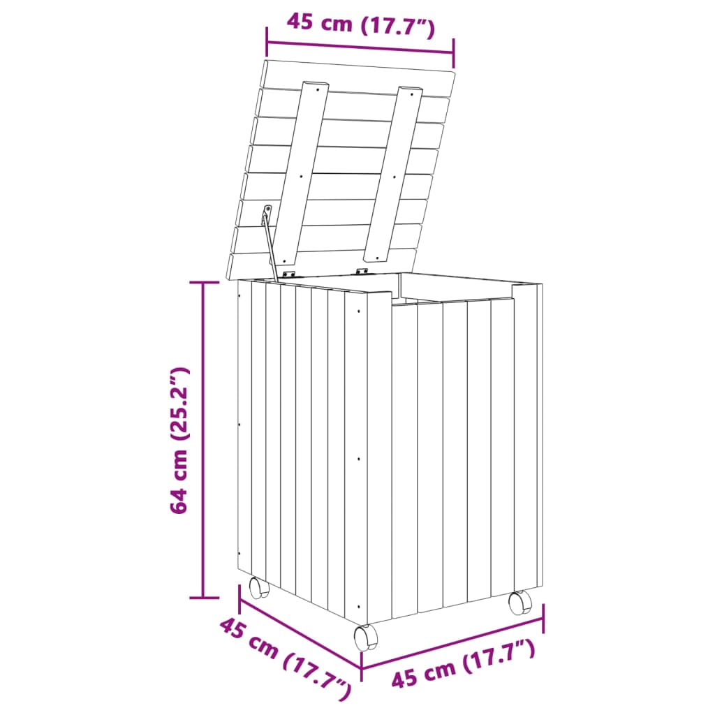 Wasmand met wielen RANA 45x45x64 cm massief grenenhout