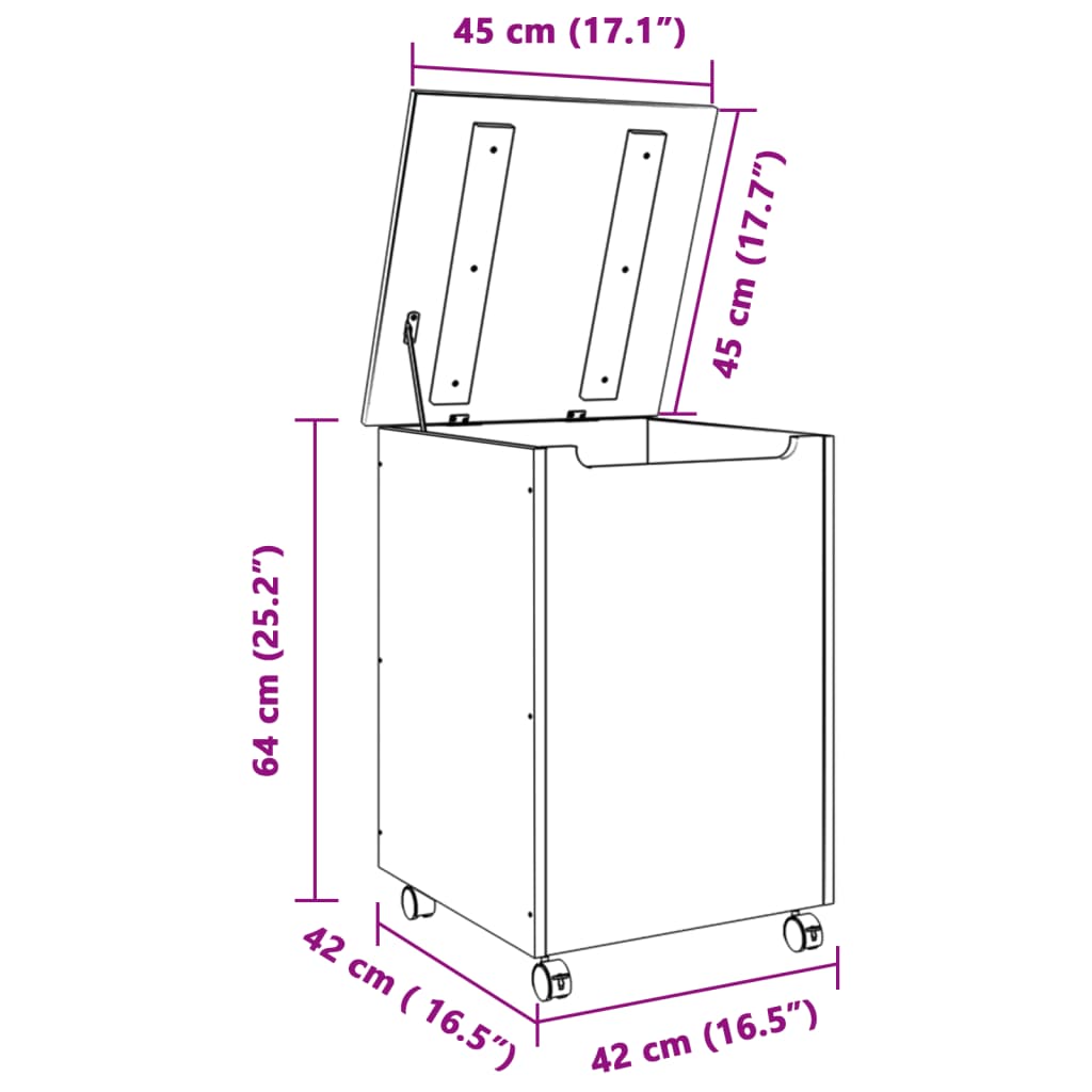 Wasmand met wielen RANA 45x45x64 cm massief grenenhout