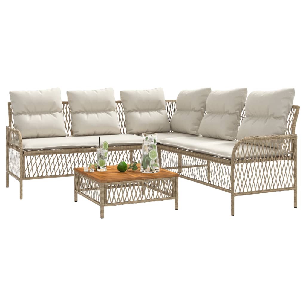 2-delige Loungeset met kussens poly rattan beige