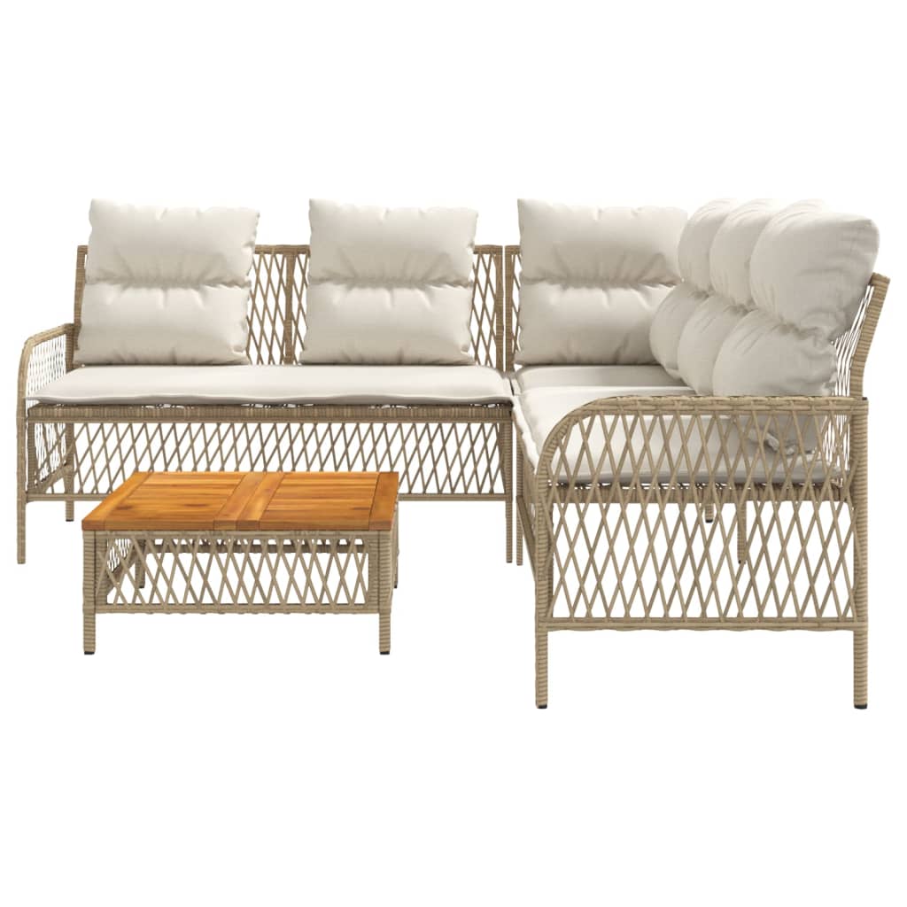 2-delige Loungeset met kussens poly rattan beige