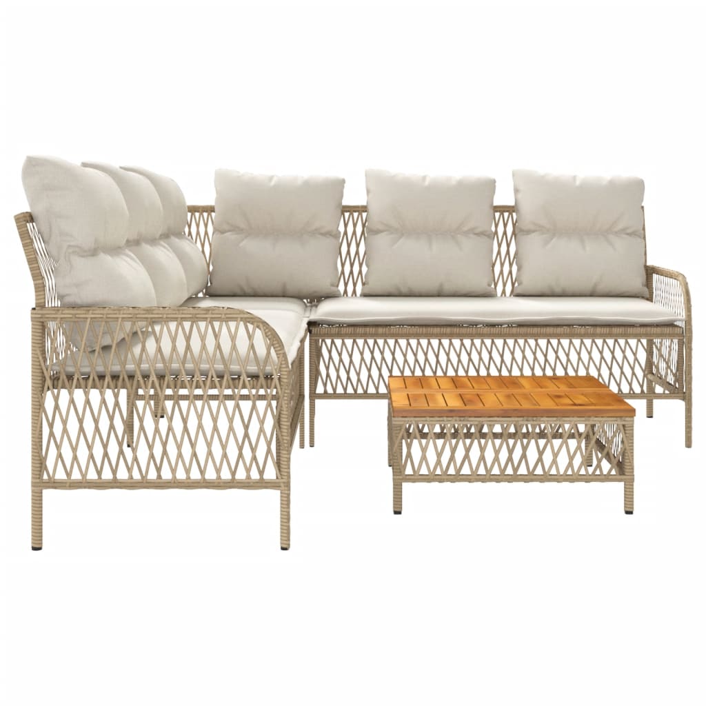 2-delige Loungeset met kussens poly rattan beige