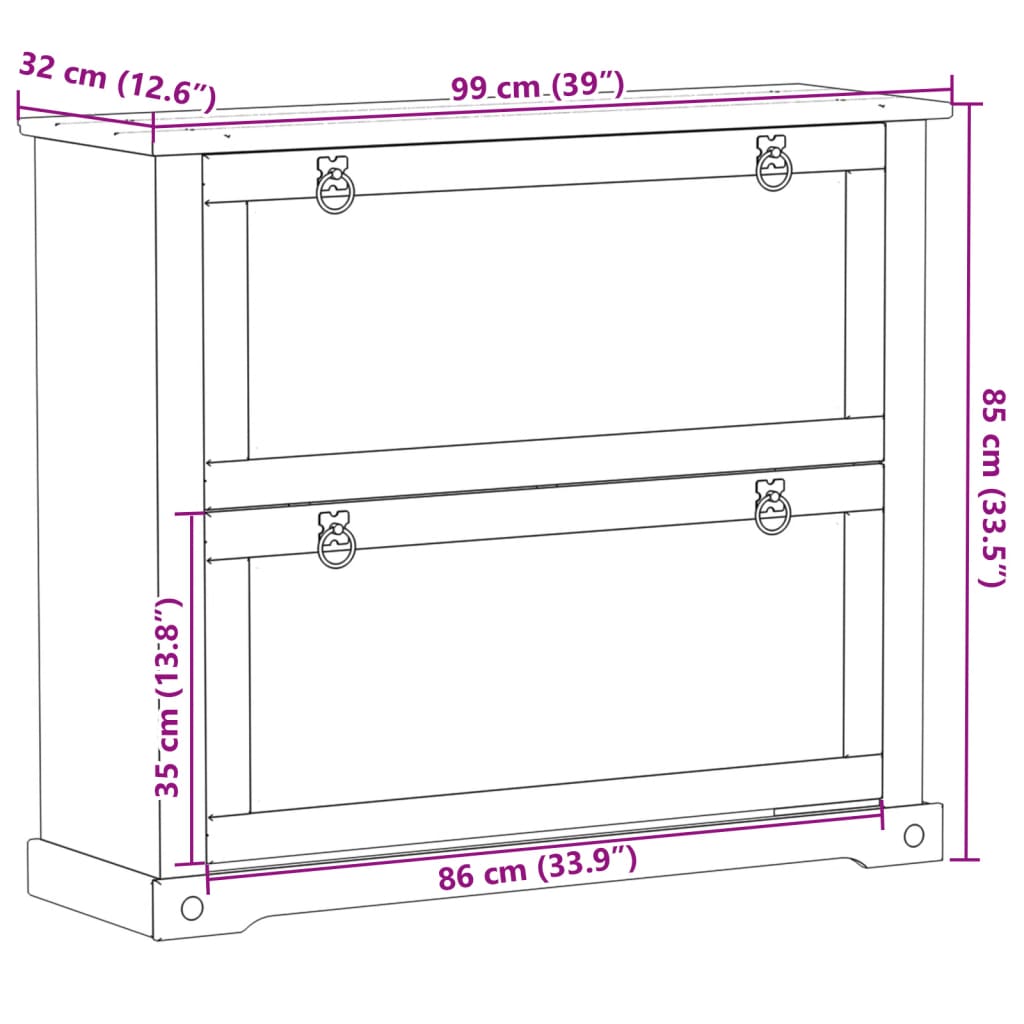 Schoenenkast Corona 99x32x138 cm massief grenenhout