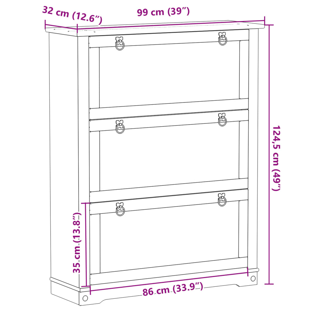 Schoenenkast Corona 99x32x138 cm massief grenenhout