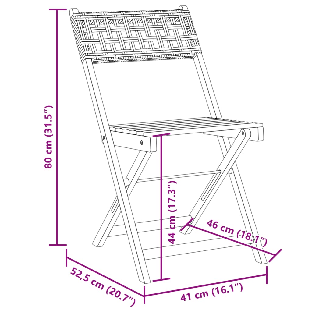 Tuinstoelen 4 st inklapbaar poly rattan en massief hout