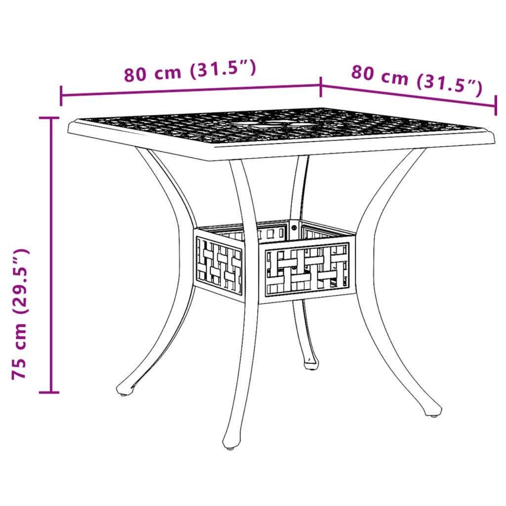 Tuintafel 80x80x75 cm gietaluminium bronskleurig