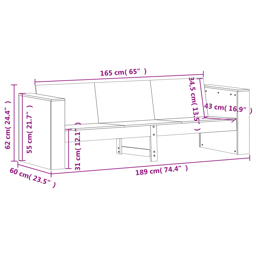 2-delige Loungeset massief douglashout