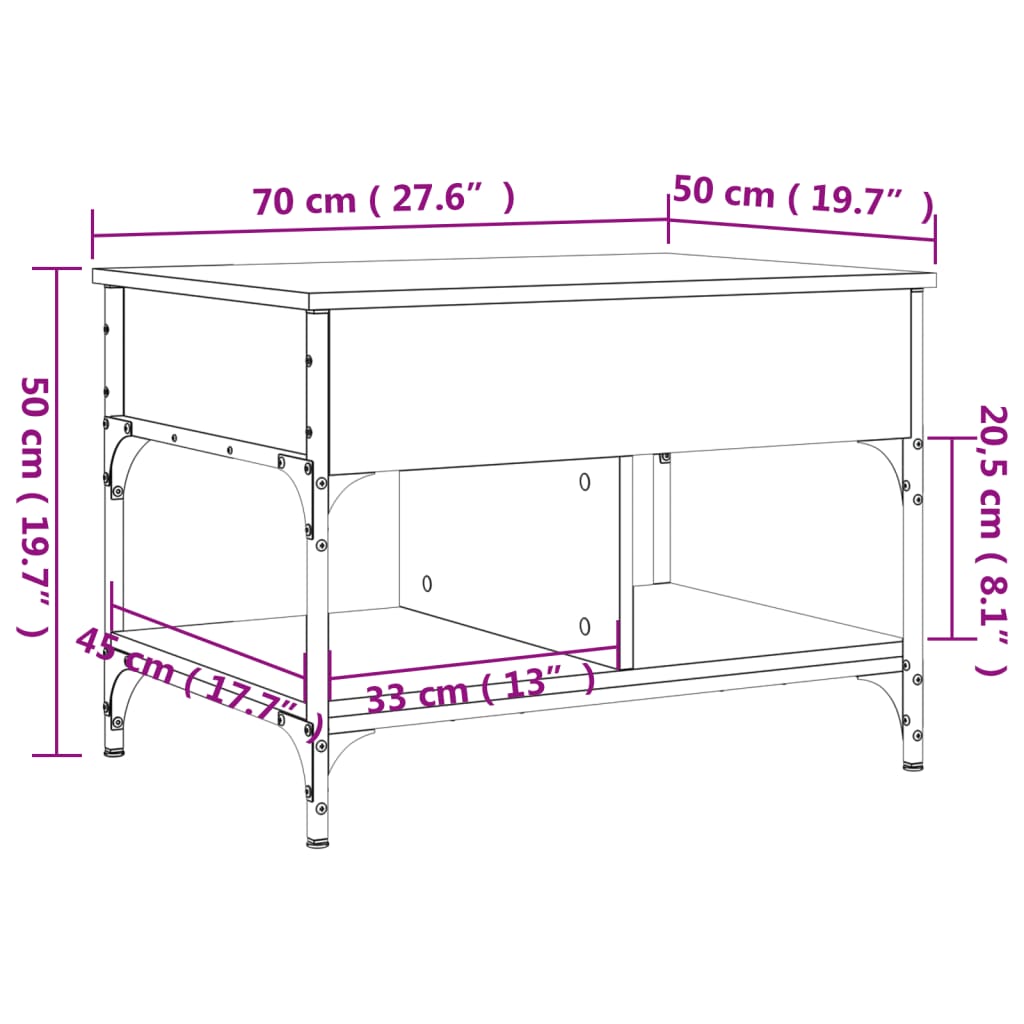 Salontafel 70x50x50 cm bewerkt hout en metaal zwart