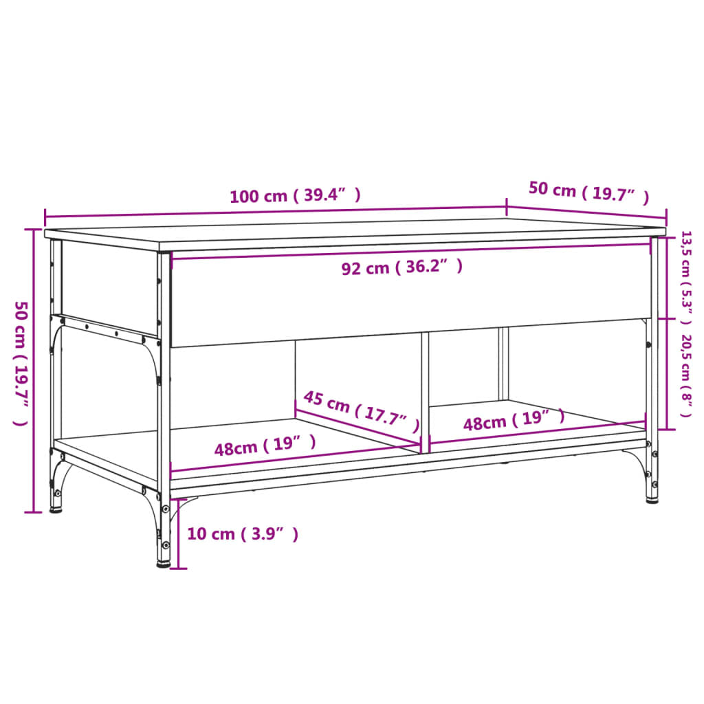 Salontafel 70x50x50 cm bewerkt hout en metaal zwart