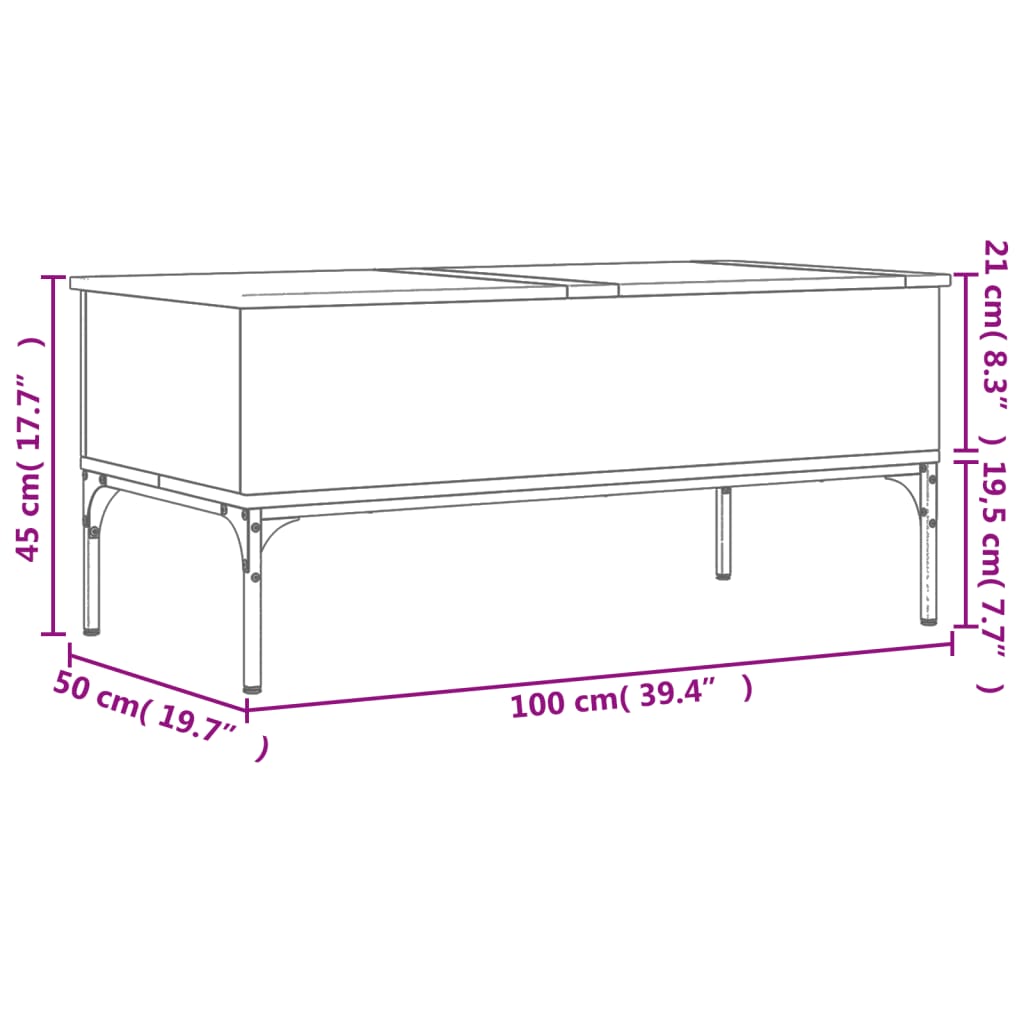 Salontafel 100x50x45 cm bewerkt hout en metaal zwart