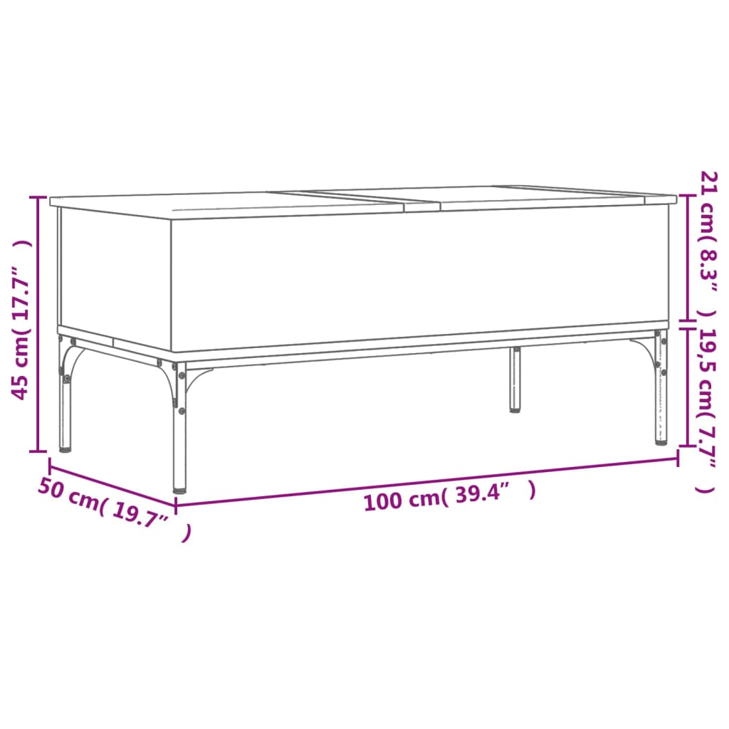 Salontafel 100x50x45 cm bewerkt hout en metaal zwart