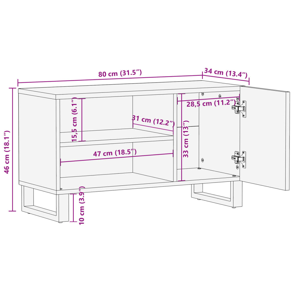 Tv-meubel 80x34x46 cm massief acaciahout