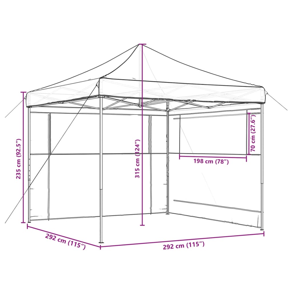 Partytent inklapbaar pop-up met 2 zijwanden