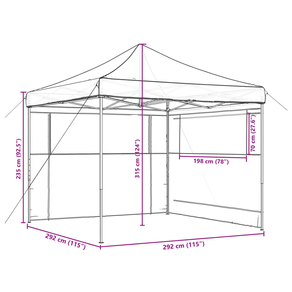 Partytent inklapbaar pop-up met 2 zijwanden