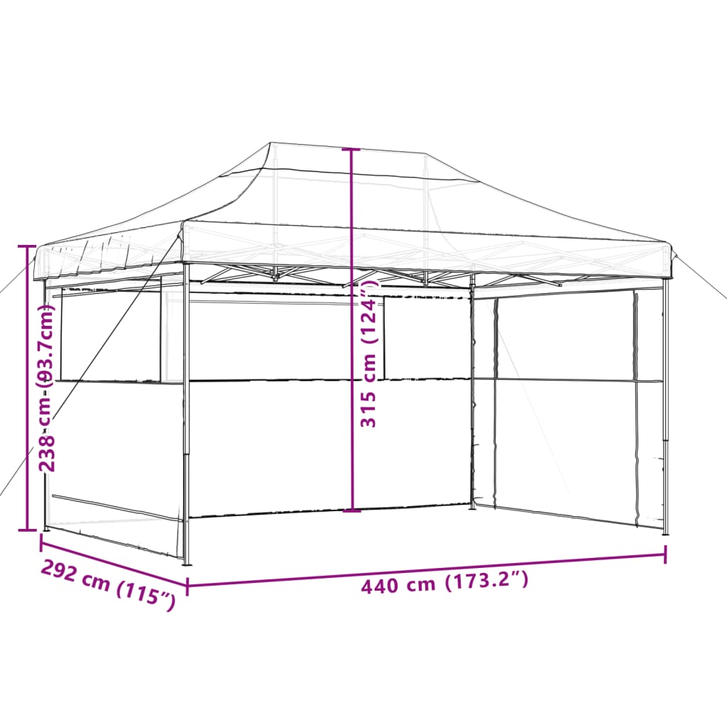 Partytent inklapbaar pop-up met 4 zijwanden