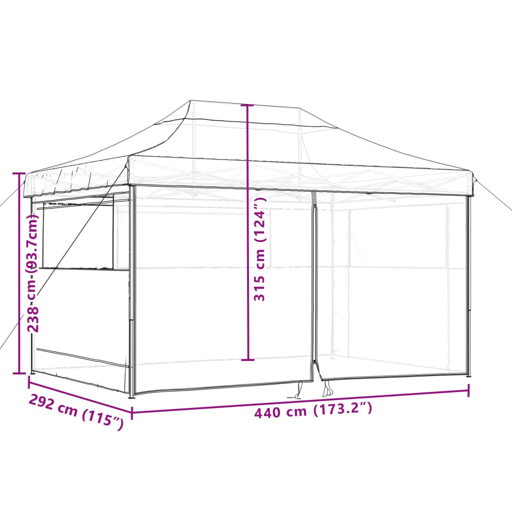 Partytent inklapbaar pop-up met 4 zijwanden