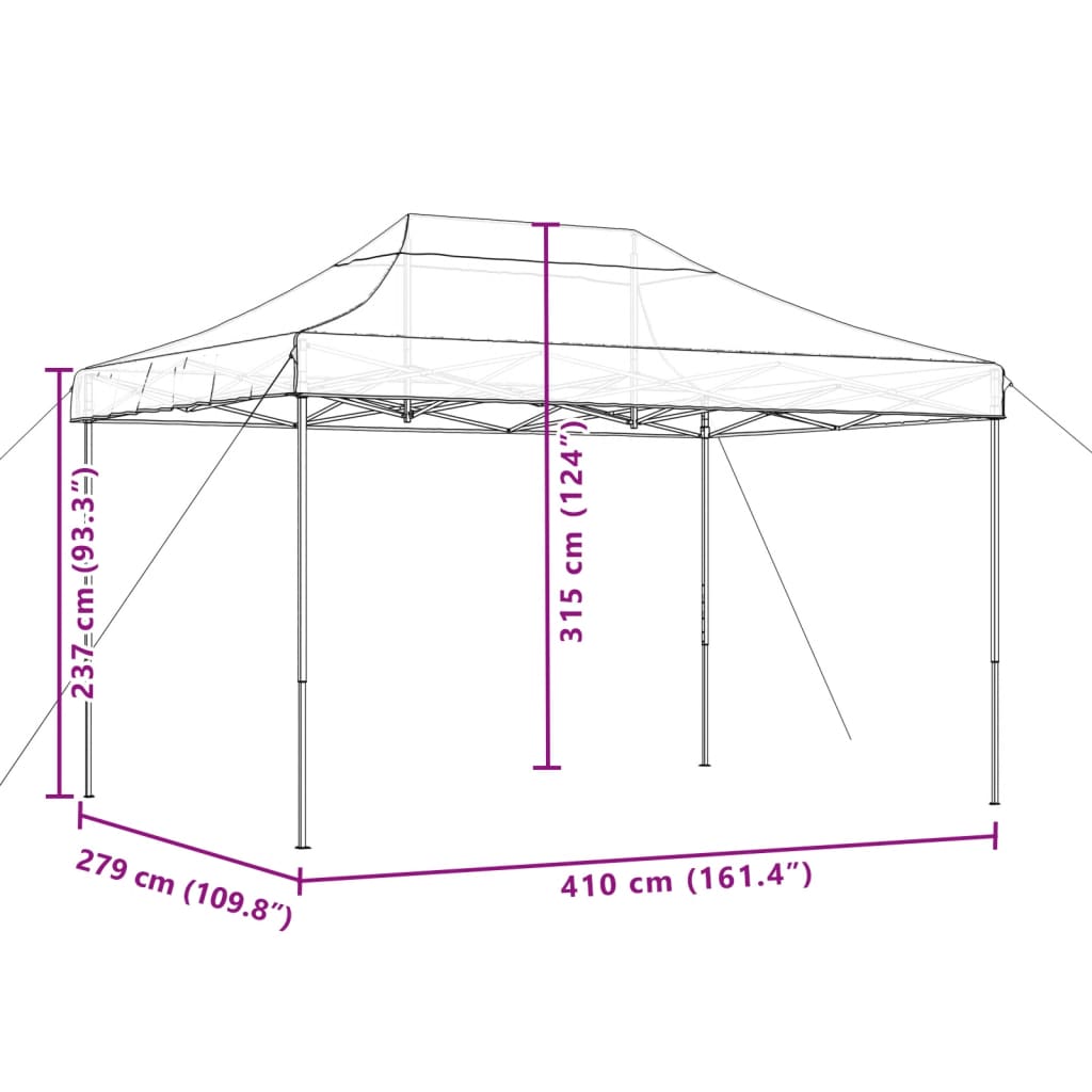 Partytent inklapbaar pop-up met 3 zijwanden