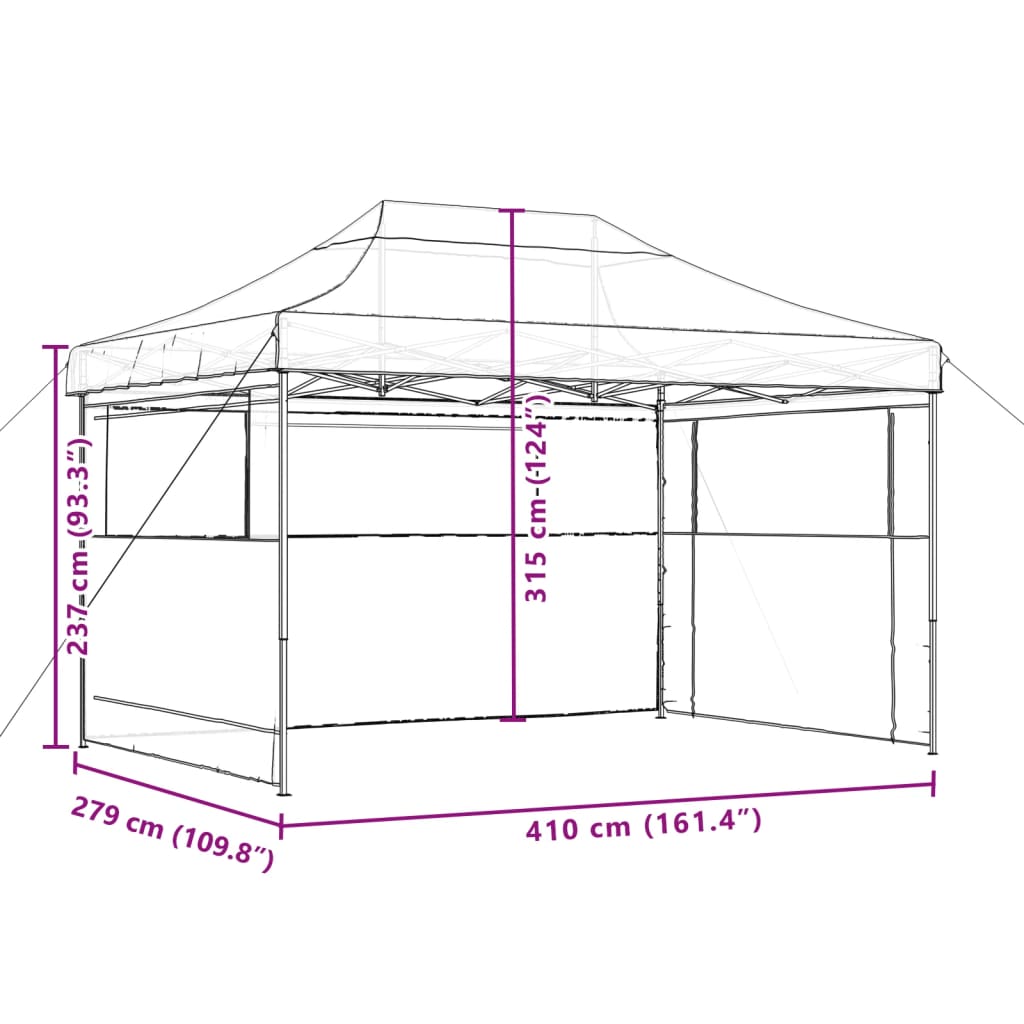 Partytent inklapbaar pop-up met 3 zijwanden