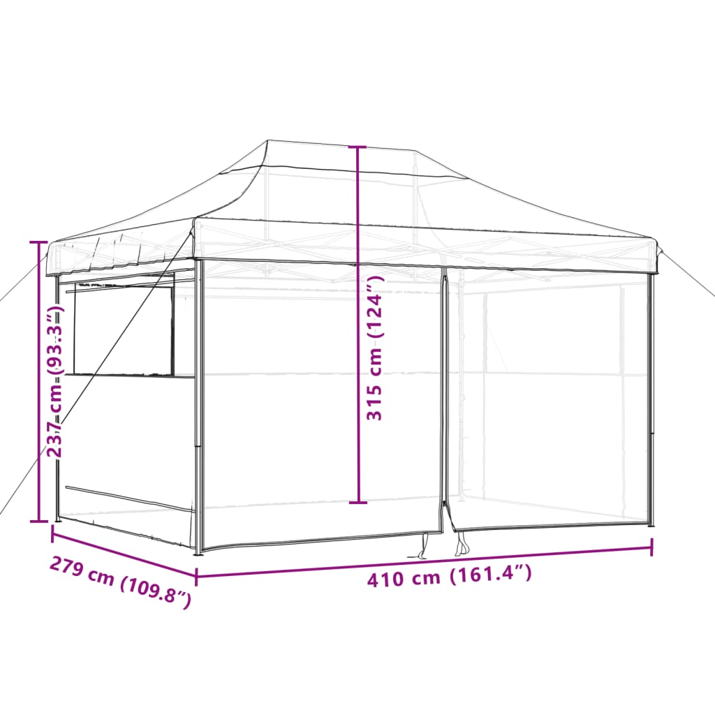 Partytent inklapbaar pop-up met 3 zijwanden