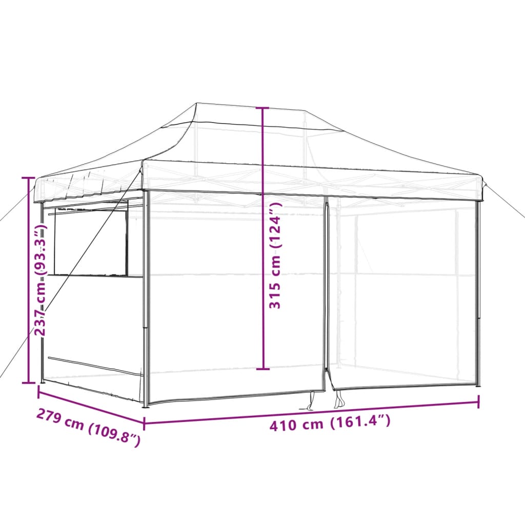 Partytent inklapbaar pop-up met 3 zijwanden