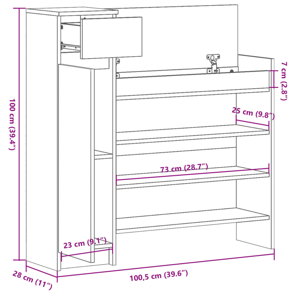 Schoenenkast 100,5x28x100 cm bewerkt hout