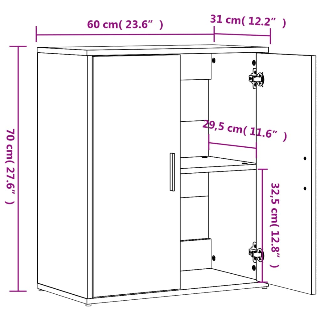 Dressoir 60x31x70 cm bewerkt hout eikenkleurig