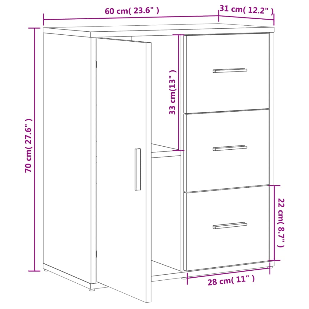 Dressoir 60x31x70 cm bewerkt hout