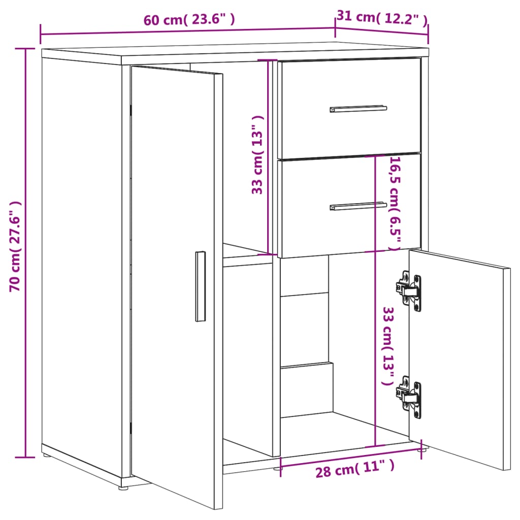 Dressoir 60x31x70 cm bewerkt hout eikenkleurig