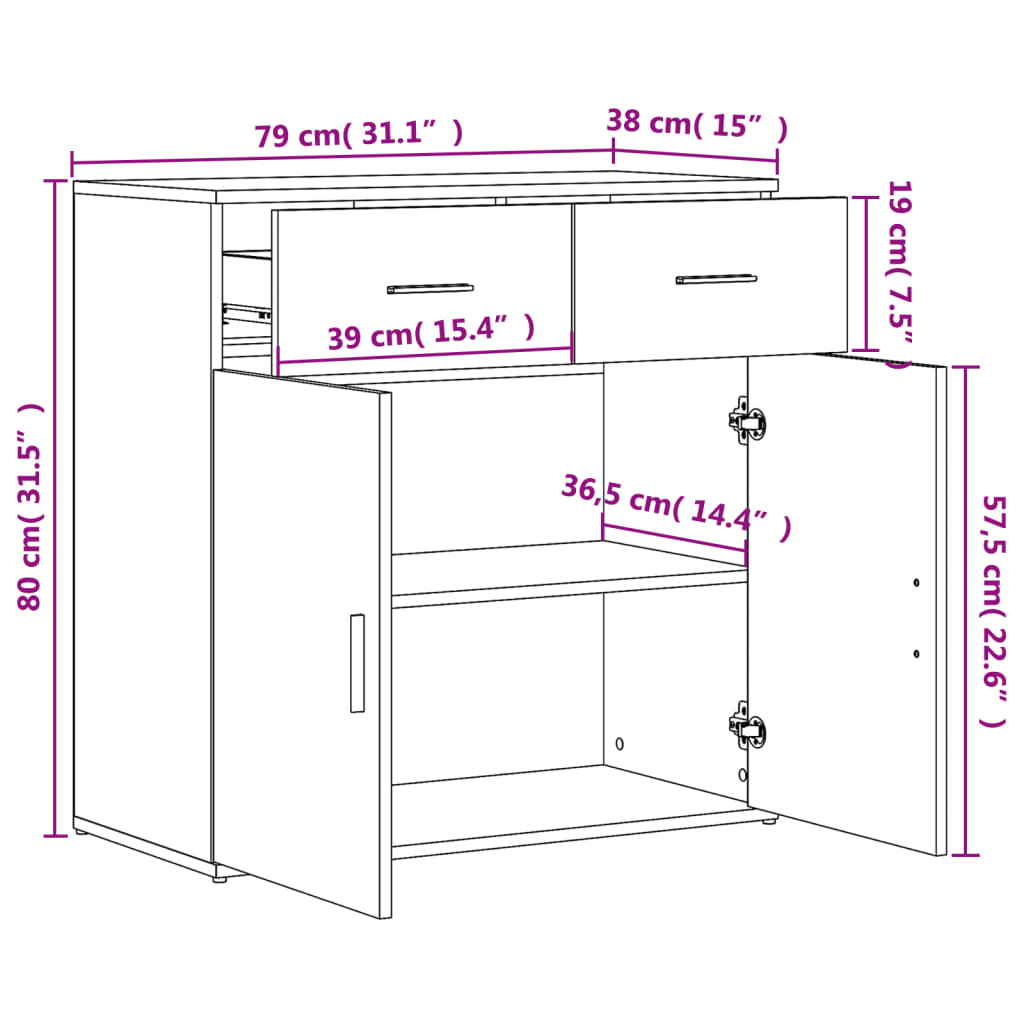 Dressoir 79x38x80 cm bewerkt hout