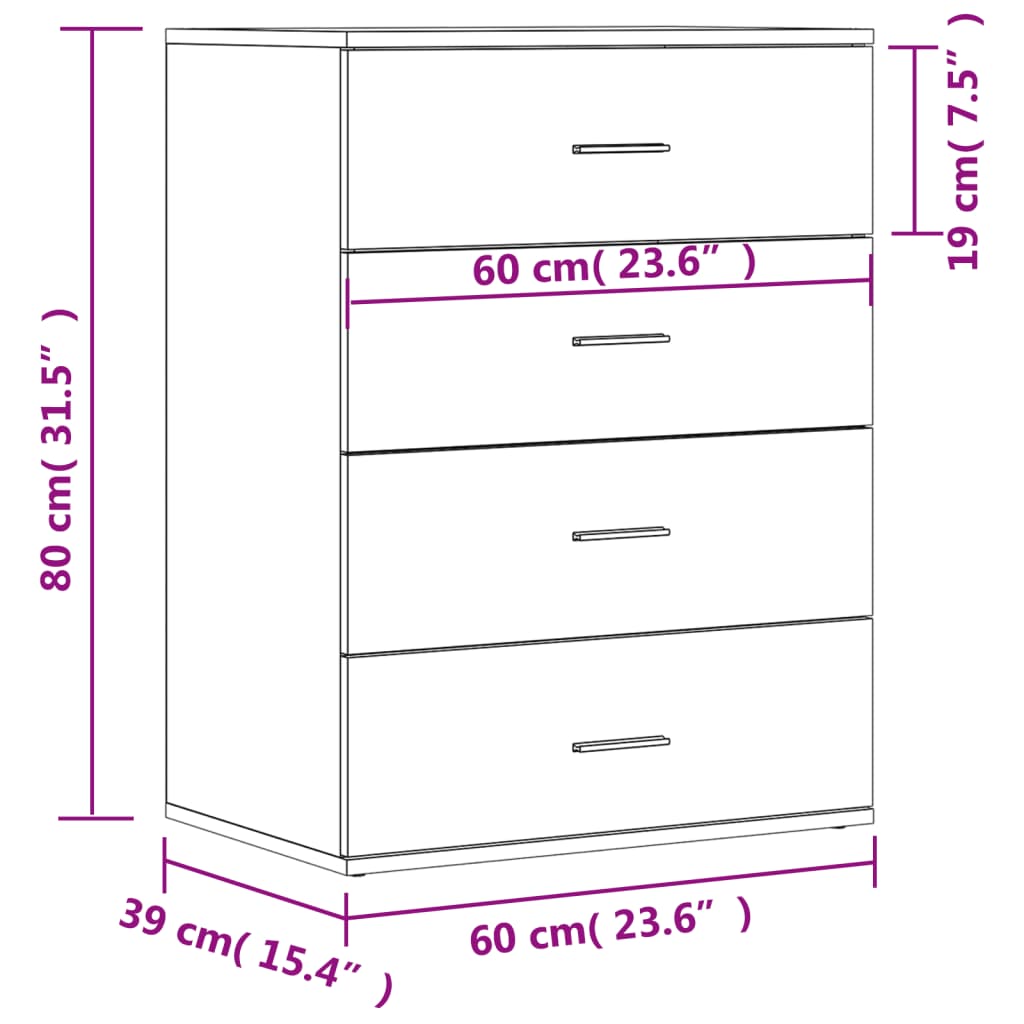 Dressoir 60x39x80 cm bewerkt hout eikenkleurig