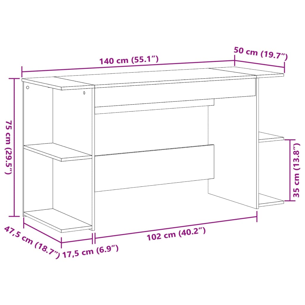 Bureau 140x50x75 cm bewerkt hout