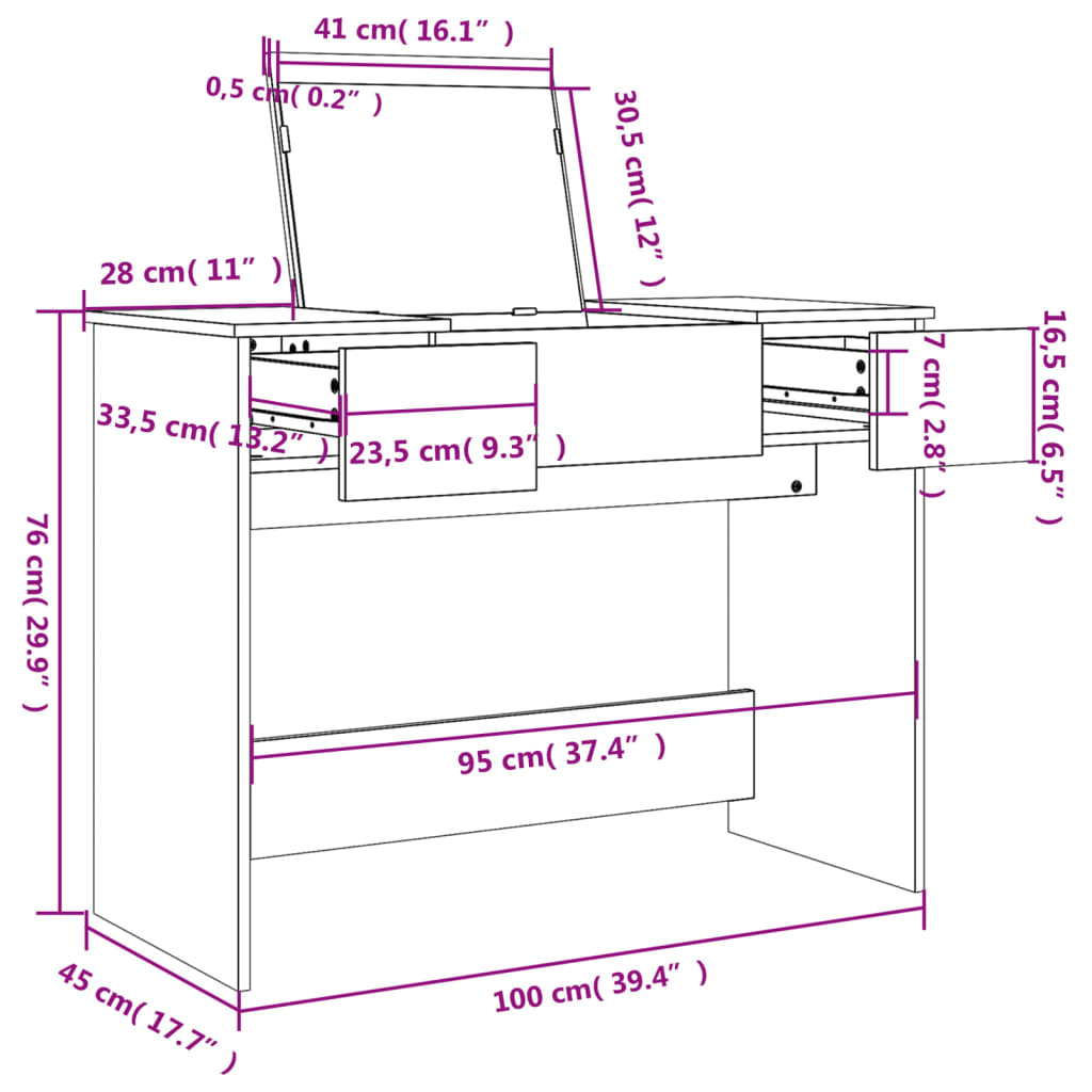 Kaptafel met spiegel 100x45x76 cm