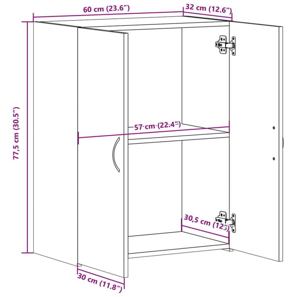 Archiefkast 60x32x115 cm bewerkt hout