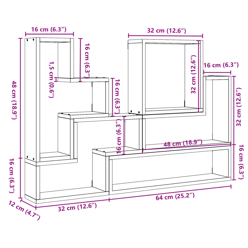 Wandschap 96x12x64 cm bewerkt hout eikenkleurig