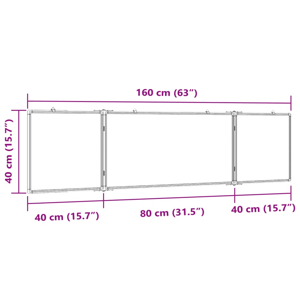 Whiteboard magnetisch inklapbaar 200x50x1,7 cm aluminium