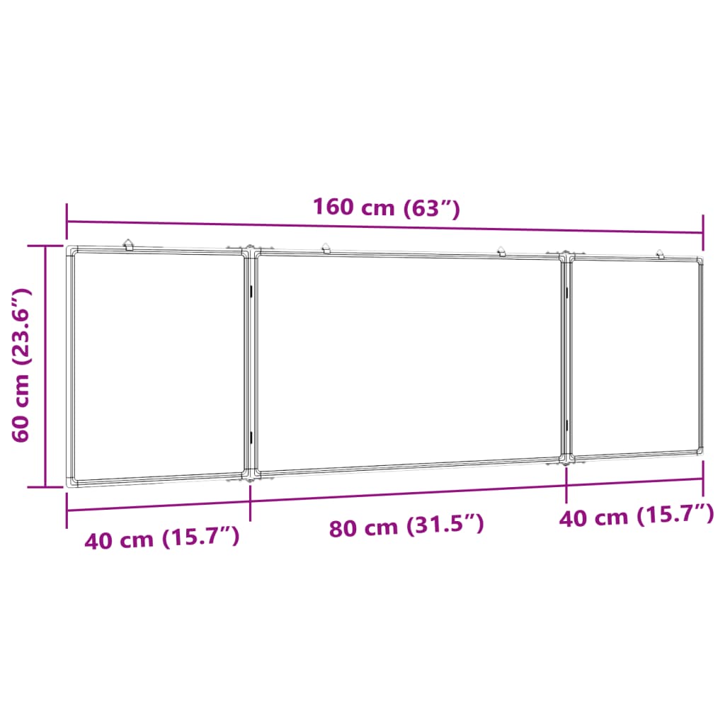 Whiteboard magnetisch inklapbaar 200x50x1,7 cm aluminium