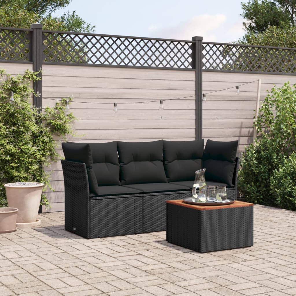 4-delige Loungeset met kussens poly rattan