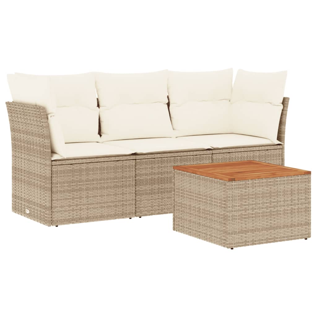 4-delige Loungeset met kussens poly rattan