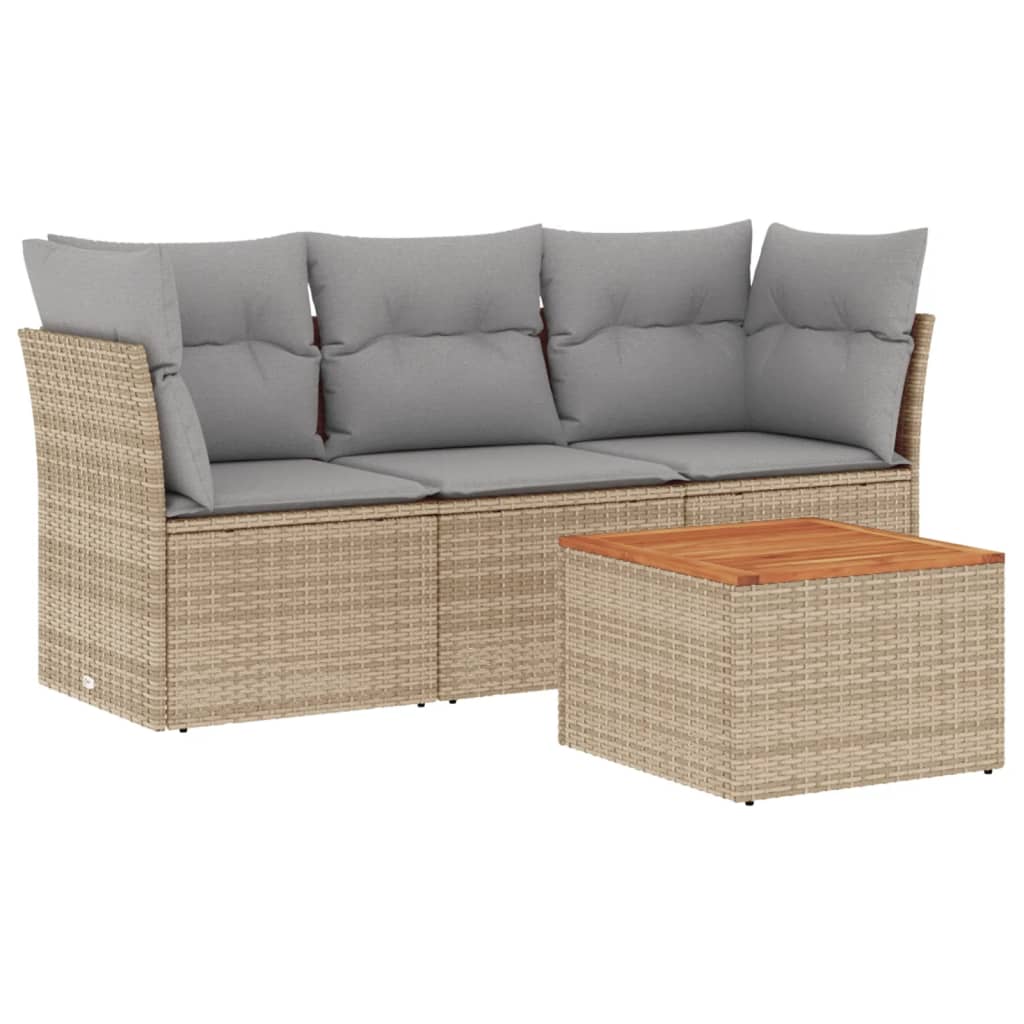 4-delige Loungeset met kussens poly rattan