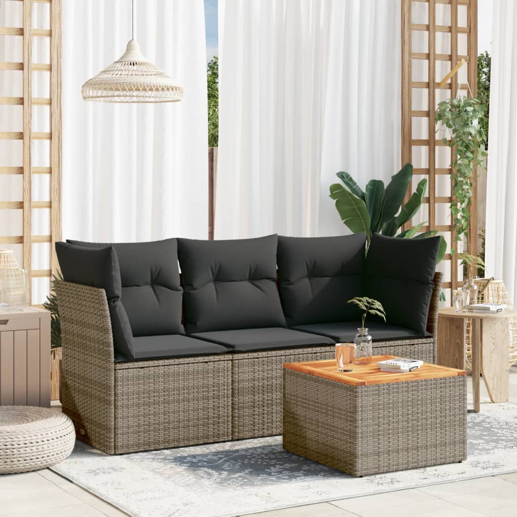 4-delige Loungeset met kussens poly rattan