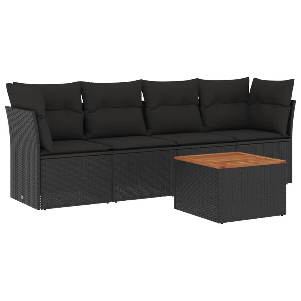 5-delige Loungeset met kussens poly rattan